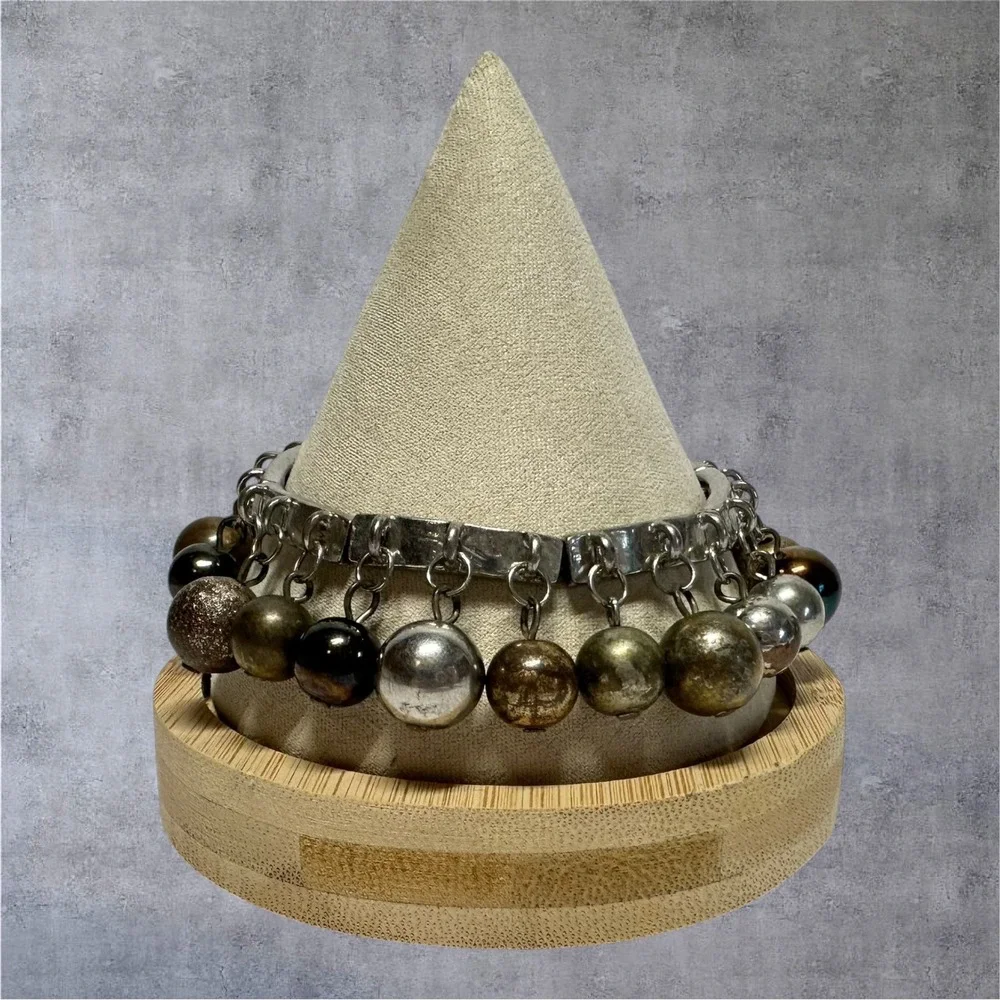 Vintage‎ Style Dangle Bead Stretch Bracelet Mixed Metallic Orb Charms